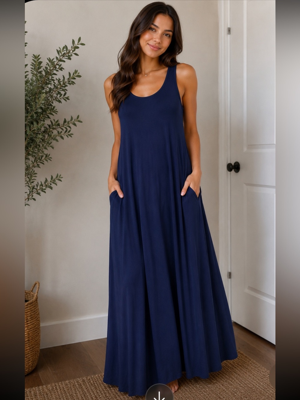 Soft Surroundings Vacay/Resort Wear Navy Sleeveless Drapey Maxi Dress w/Pockets